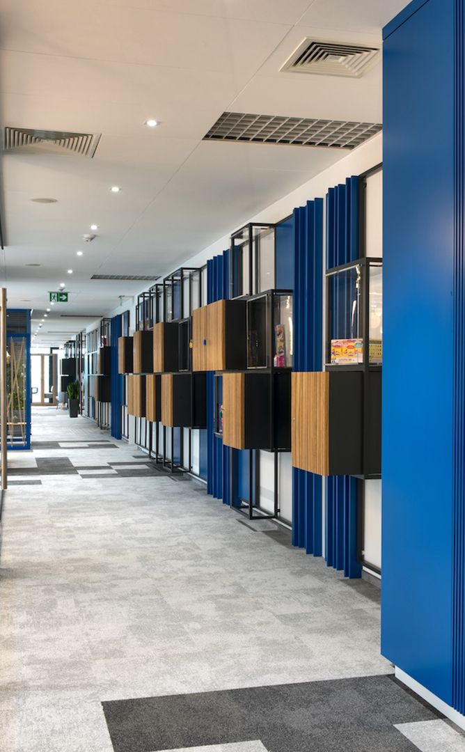 Kreativa - interior design for Hasbro's office in Warsaw, lockers in open space